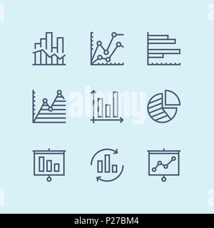 Outline Data analysis, chart, diagram vector simple icons for web and mobile design pack 2 Stock Vector