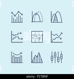 Outline Data analysis, chart, diagram vector simple icons for web and mobile design pack 3 Stock Vector