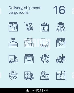 Outline Delivery, shipment, cargo icons for web and mobile design pack 1 Stock Vector