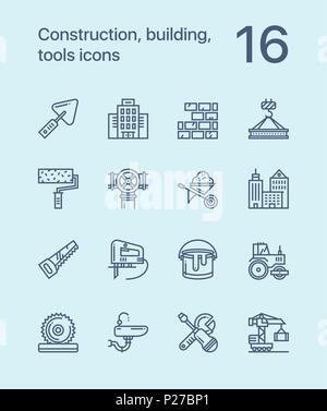 Simple Construction, building, tools seamless vector outline icons for web and mobile design pack 1 Stock Vector