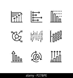 Data analysis, chart, diagram vector simple icons for web and mobile design pack 4 Stock Vector