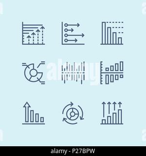 Outline Data analysis, chart, diagram vector simple icons for web and mobile design pack 4 Stock Vector