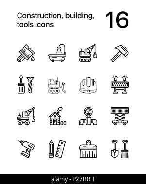 Construction, building, tools seamless vector outline icons for web and mobile design pack 2 Stock Vector