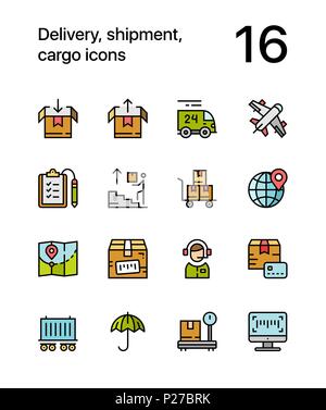 Colored Delivery, shipment, cargo icons for web and mobile design pack 2 Stock Vector