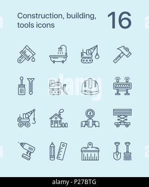 Simple Construction, building, tools seamless vector outline icons for web and mobile design pack 2 Stock Vector