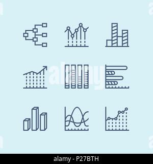 Outline Data analysis, chart, diagram vector simple icons for web and mobile design pack 5 Stock Vector