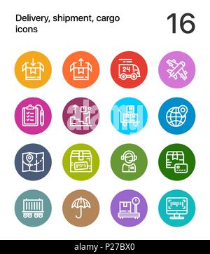 Colorful Delivery, shipment, cargo icons for web and mobile design pack 2 Stock Vector