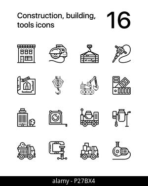 Construction, building, tools seamless vector outline icons for web and mobile design pack 3 Stock Vector