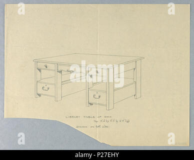 Drawing, Design for Oak Library Table -41485 with Four Plain Columnar ...
