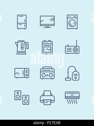 Outline Household electronic appliances, technics, gadget device icons for web and mobile design pack 1 Stock Vector