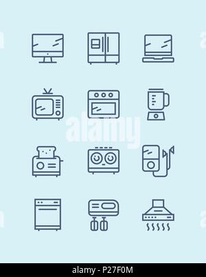 Outline Household electronic appliances, technics, gadget device icons for web and mobile design pack 2 Stock Vector