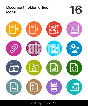 Colorful Document, folder, office icons for web and mobile design pack 2 Stock Vector