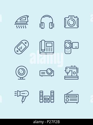 Outline Household electronic appliances, technics, gadget device icons for web and mobile design pack 3 Stock Vector