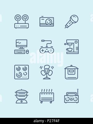 Outline Household electronic appliances, technics, gadget device icons for web and mobile design pack 4 Stock Vector