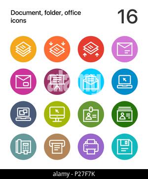 Colorful Document, folder, office icons for web and mobile design pack 4 Stock Vector
