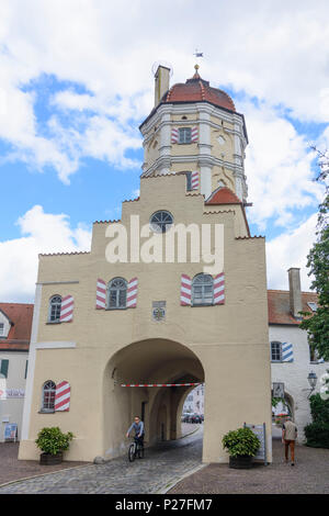 Aichach, Stadtplatz (square), city gate Oberes Tor (Upper Gate), Swabia, Bavaria, Germany Stock Photo