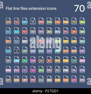 Video file extensions. Flat colored vector icons Stock Vector Image