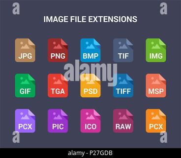 Image file extensions. Flat colored vector icons Stock Vector
