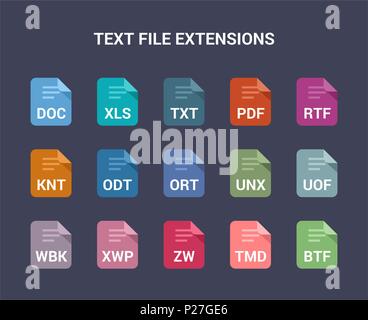 Text file extensions. Flat colored vector icons Stock Vector