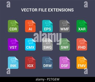 Vector file extensions. Flat colored vector icons Stock Vector