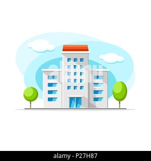 Flat vector modern house building colorful illustration. City house, apartment, residential object on isolated white background Stock Vector
