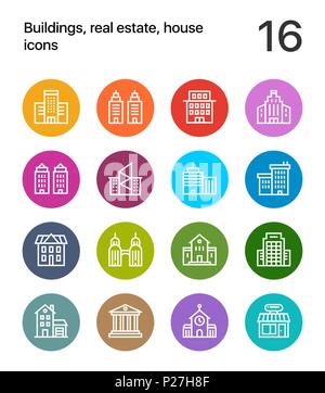 Colorful Buildings, real estate, house icons for web and mobile design pack 1 Stock Vector