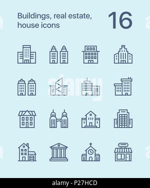 Outline Buildings, real estate, house icons for web and mobile design pack 1 Stock Vector