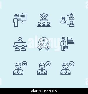 Outline Business people, meeting, team work vector simple icons for web and mobile design pack 4 Stock Vector