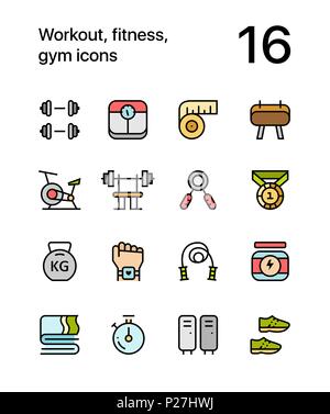 Colored Workout, fitness, gym icons for web and mobile design pack 1 Stock Vector