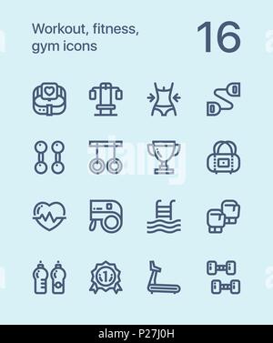 Outline Workout, fitness, gym icons for web and mobile design pack 2 Stock Vector