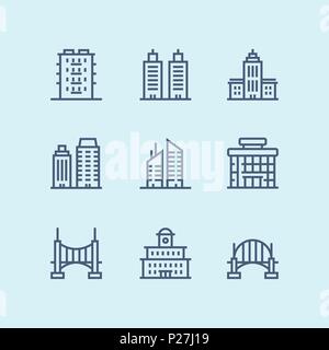 Outline Buildings, real estate, house icons for web and mobile design pack 5 Stock Vector