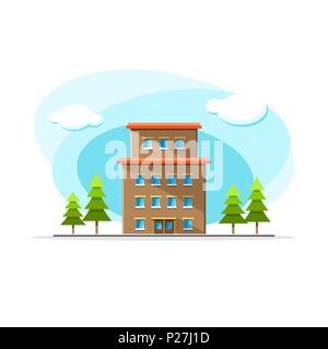 Flat vector old building colorful illustration. City house, apartment, residential object on isolated white background Stock Vector