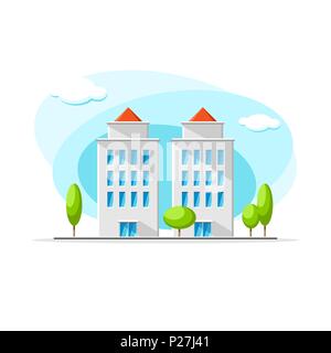 Flat vector of two modern skyscrapers building colorful illustration. City house, apartment, residential object on isolated white background Stock Vector