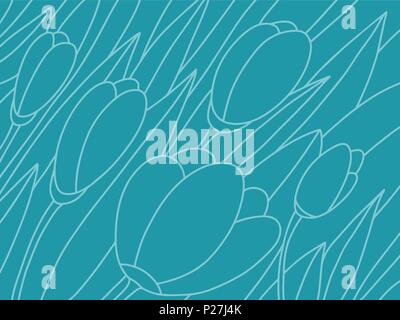 Summer flowers tulip vector pattern. Flat green flowers isolated on green background Stock Vector