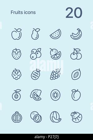 Fruits and vegetarian food outline flat vector icon set for web and mobile design Stock Vector