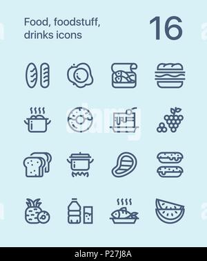 Outline Food, foodstuff, drinks icons for web and mobile design pack 1 Stock Vector