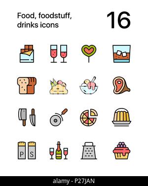 Colored Food, foodstuff, drinks icons for web and mobile design pack 3 Stock Vector