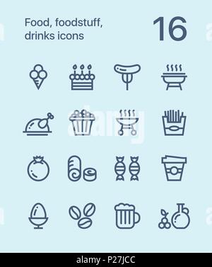 Outline Food, foodstuff, drinks icons for web and mobile design pack 4 Stock Vector