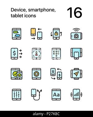 Colored Device, smartphone, tablet icons for web and mobile design pack 2 Stock Vector