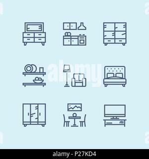 Outline Furniture, decor, interior vector simple icons for web and mobile design pack 4 Stock Vector