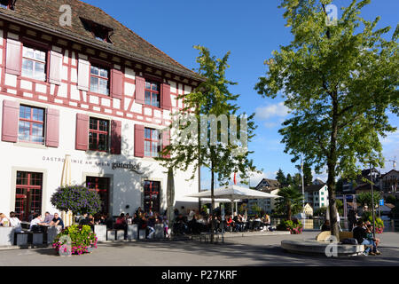 Schaffhausen, restaurant Güterhof (inn), river Rhein (Rhine), Schaffhausen, Switzerland Stock Photo