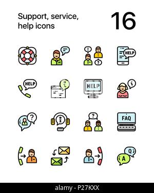 Colored Support, service, help simple line icons for web and mobile design pack 1 Stock Vector
