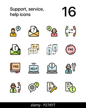 Colored Support, service, help simple line icons for web and mobile design pack 2 Stock Vector