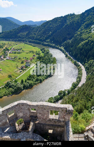 Strecno, view from Strecno Castle to Vah river, Slovakia Stock Photo