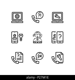 Support, service, help simple line icons for web and mobile design pack 4 Stock Vector