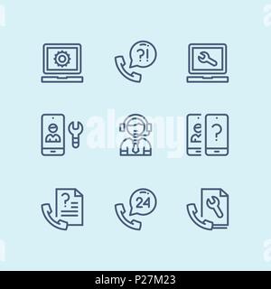 Outline Support, service, help simple line icons for web and mobile design pack 4 Stock Vector