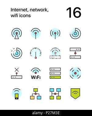 Colored Internet, network, wifi icons for web and mobile design pack 1 Stock Vector