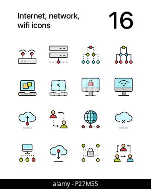 Global network connection vector icons set, internet technology ...