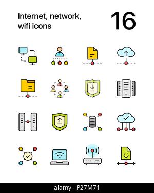Colored Internet, network, wifi icons for web and mobile design pack 3 Stock Vector