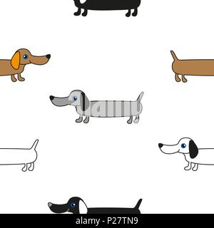 A set of funny colored Dachshund dogs. Vector seamless illustration. Stock Vector